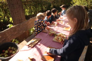 Aufnahme von Kindern beim Äpfel schneiden
